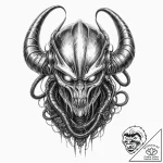 Tattoo design, a viking helmet stylized with… – tattoo sketch (№1751608425_0, 04.07.2025 05:53) — tattoovalue.net
