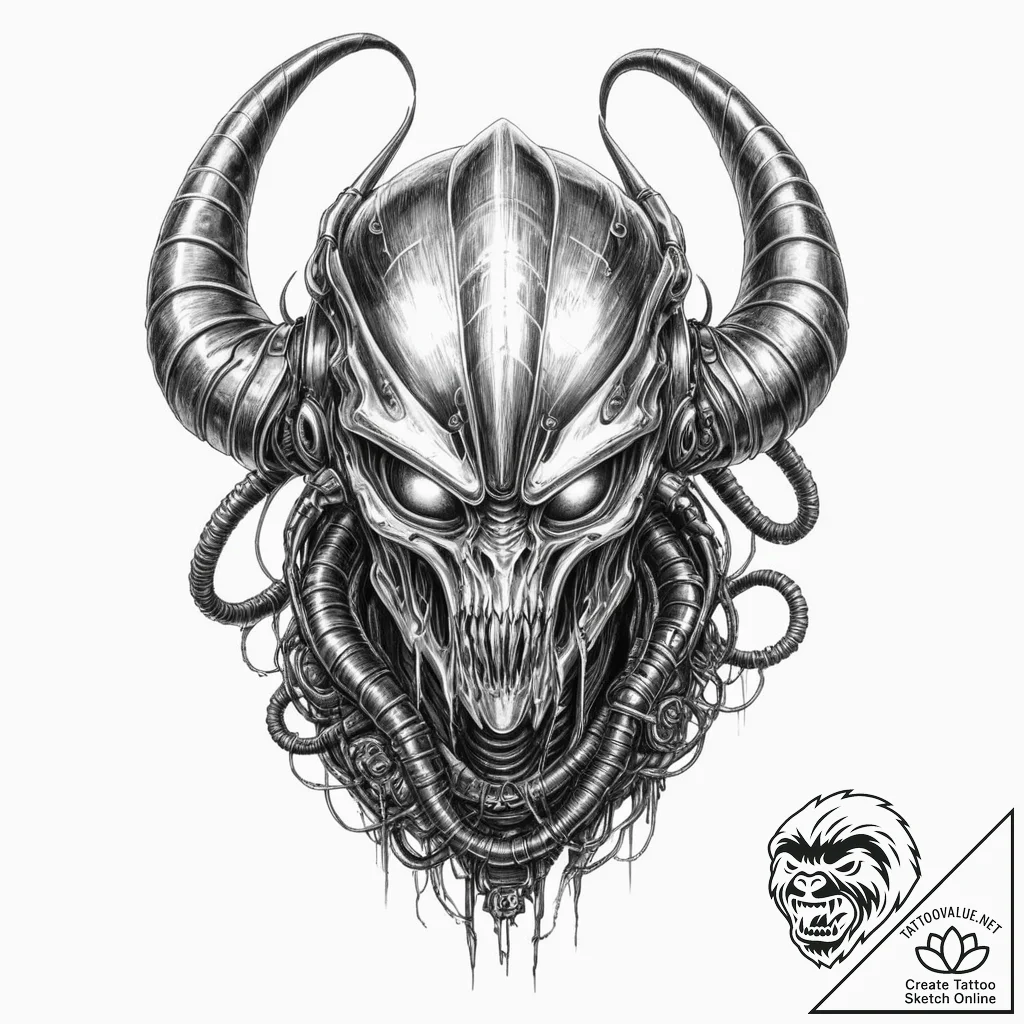 Tattoo design, a viking helmet stylized with... - tattoo sketch (№1751608425_0, 04.07.2025 05:53) — tattoovalue.net