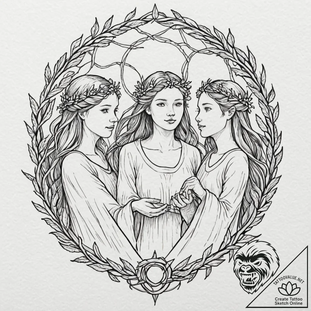Tattoo design, the hands of the three fates (... - tattoo sketch (№1751608511_0, 04.07.2025 05:55) — tattoovalue.net