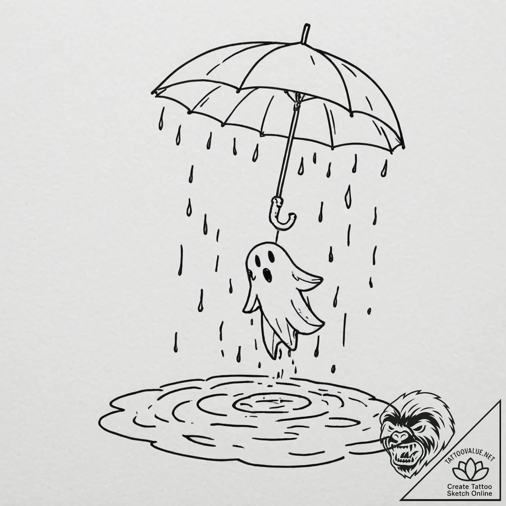 Tattoo design, a kasa-obake (umbrella ghost),... - tattoo sketch (№1751608686_0, 04.07.2025 05:58) — tattoovalue.net