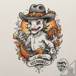 Tattoo design, a cartoon ghost wearing a cowb… – tattoo sketch (№1751609200_0, 04.07.2025 06:06) — tattoovalue.net