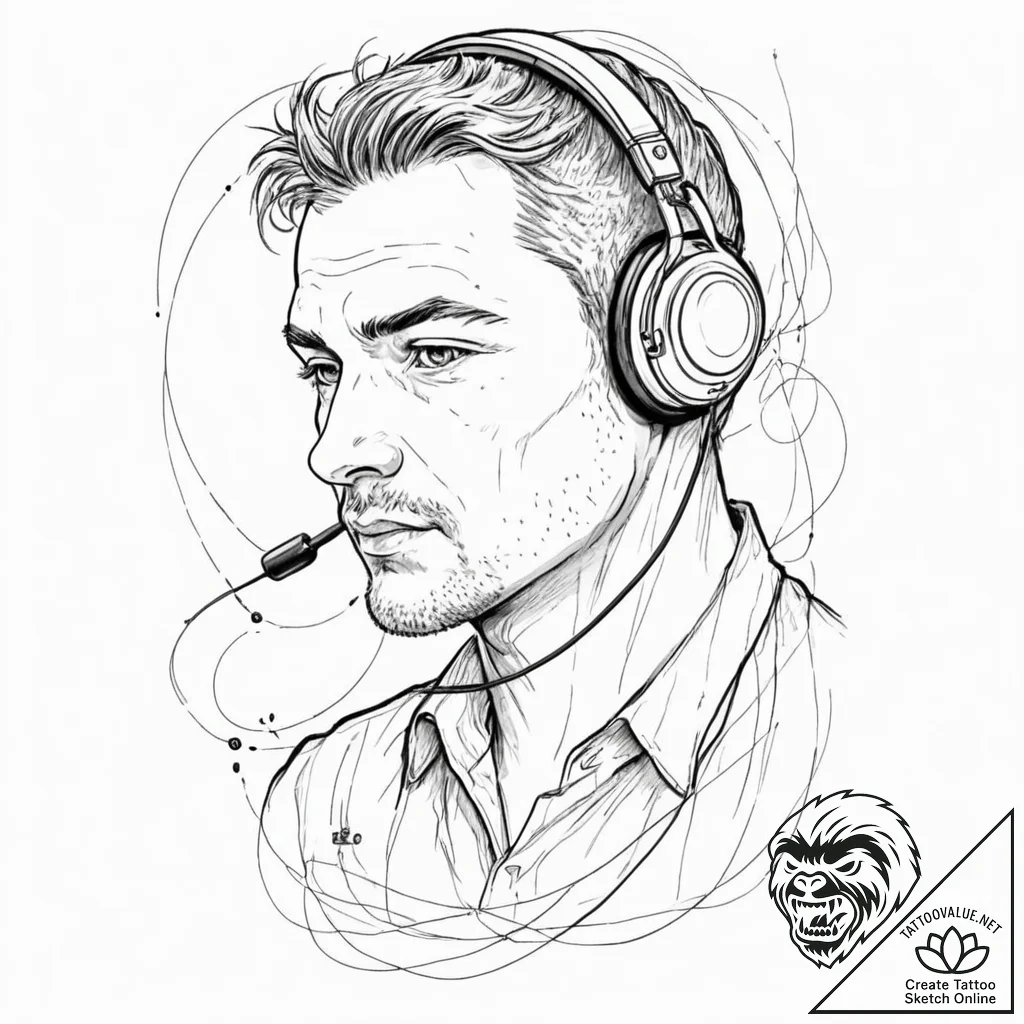 Tattoo design, a radio operator, with lines o... - tattoo sketch (№1751609286_0, 04.07.2025 06:08) — tattoovalue.net