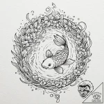 Tattoo design, a koi fish swimming upstream,… – tattoo sketch (№1751609459_0, 04.07.2025 06:10) — tattoovalue.net