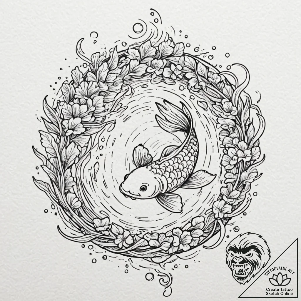 Tattoo design, a koi fish swimming upstream,... - tattoo sketch (№1751609459_0, 04.07.2025 06:10) — tattoovalue.net