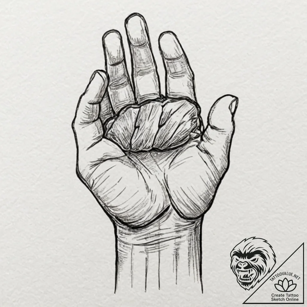 Tattoo design, a tactical glove making a fist... - tattoo sketch (№1751609545_0, 04.07.2025 06:12) — tattoovalue.net