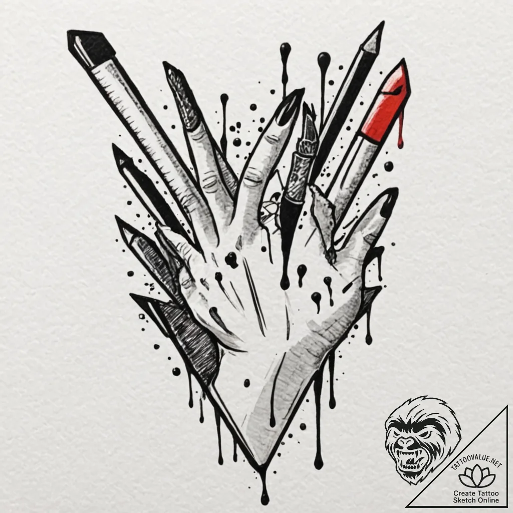 A trash polka tattoo of the "stuck in the mid... - tattoo sketch (№1751610316_0, 04.07.2025 06:25) — tattoovalue.net