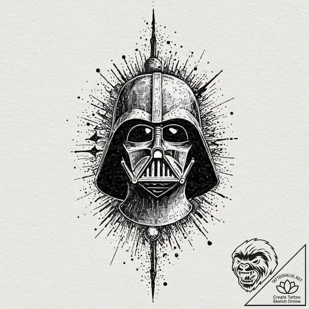 Linework tattoo design of darth vader's silho... - tattoo sketch (№1751610490_0, 04.07.2025 06:28) — tattoovalue.net