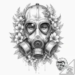 Gas mask with flowers growing from it, ink il… – tattoo sketch (№1751610748_0, 04.07.2025 06:32) — tattoovalue.net