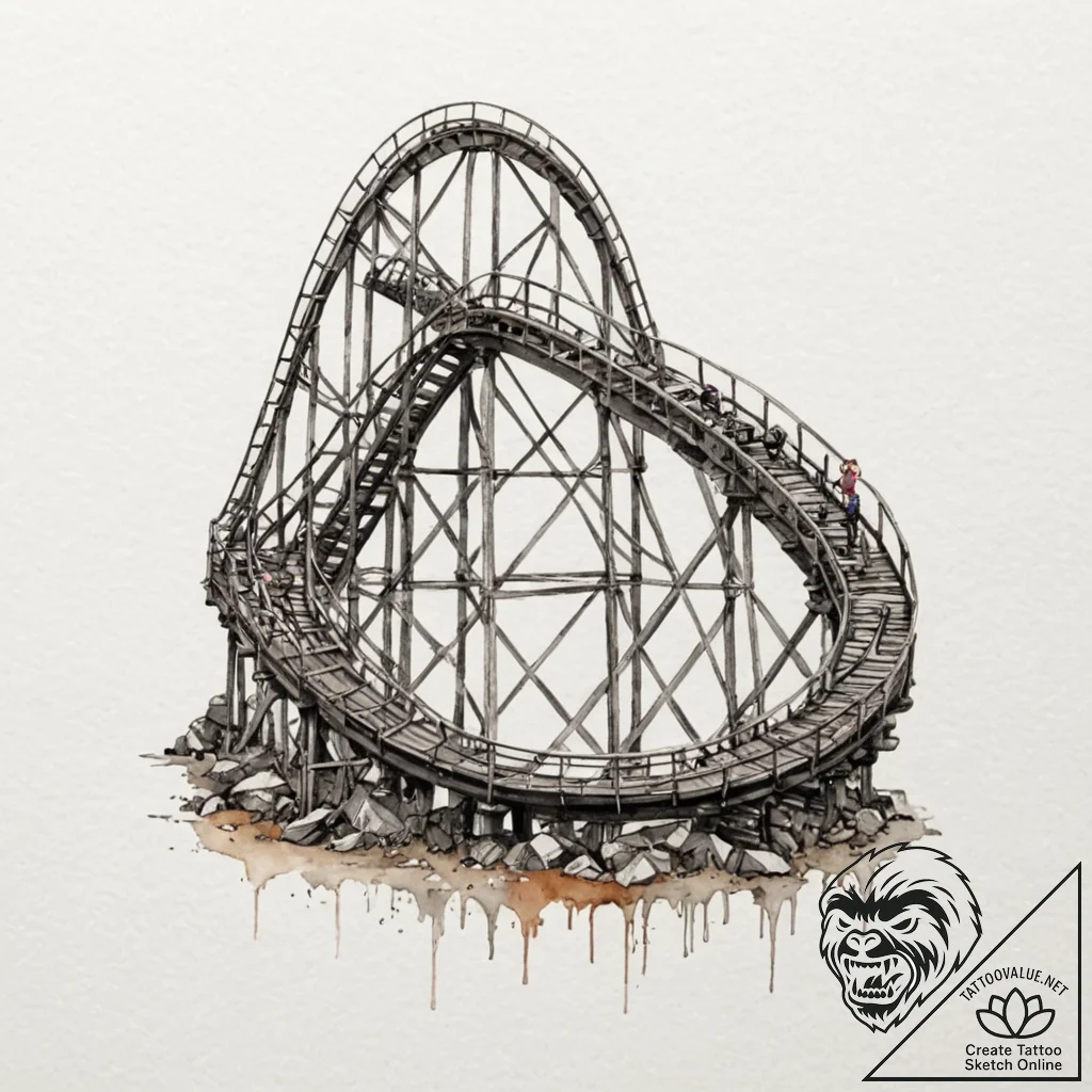 Rollercoaster, artistic tattoo sketch, muted... - tattoo sketch (№1751611355_0, 04.07.2025 06:42) — tattoovalue.net