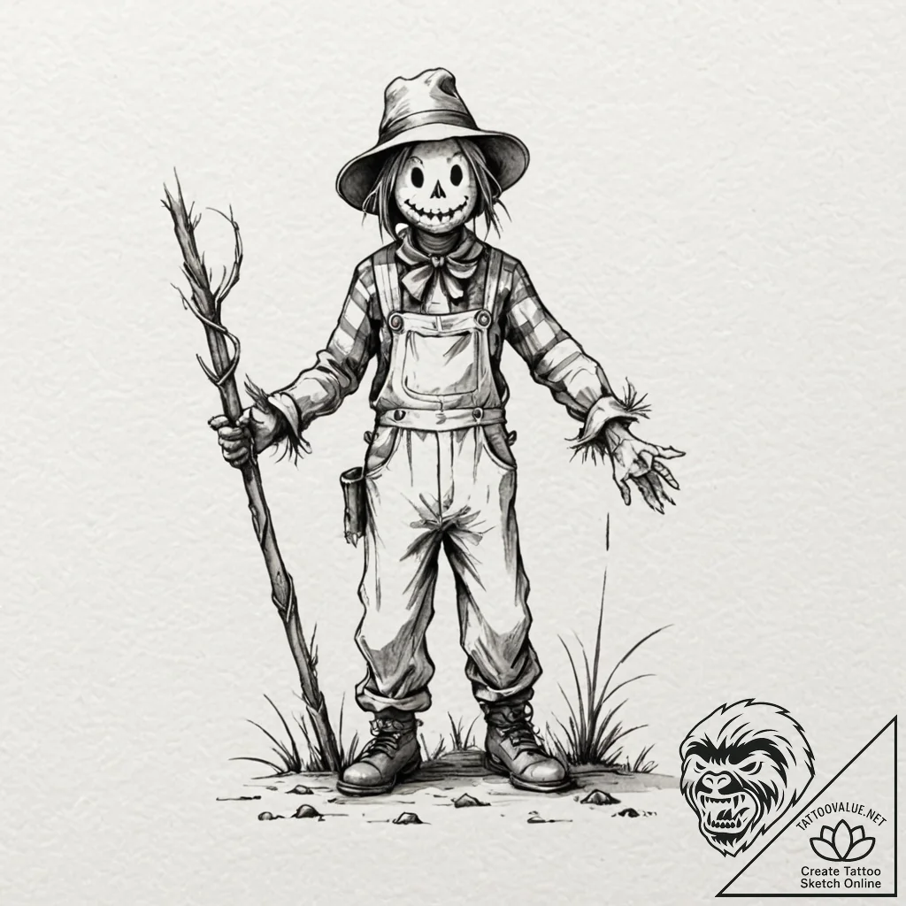 A watercolor tattoo of the creepy scarecrows... - tattoo sketch (№1751612894_0, 04.07.2025 07:08) — tattoovalue.net