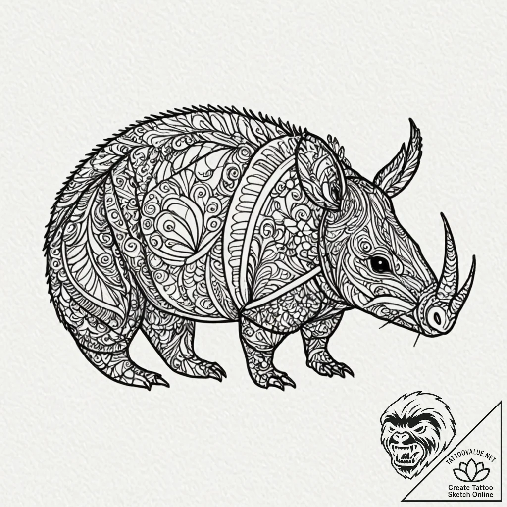 An armadillo, tattoo drawing outline, vibrant... - tattoo sketch (№1751612978_0, 04.07.2025 07:09) — tattoovalue.net