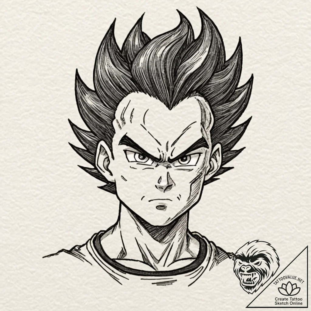 A neo-traditional portrait of vegeta from dra... - tattoo sketch (№1751613064_0, 04.07.2025 07:11) — tattoovalue.net