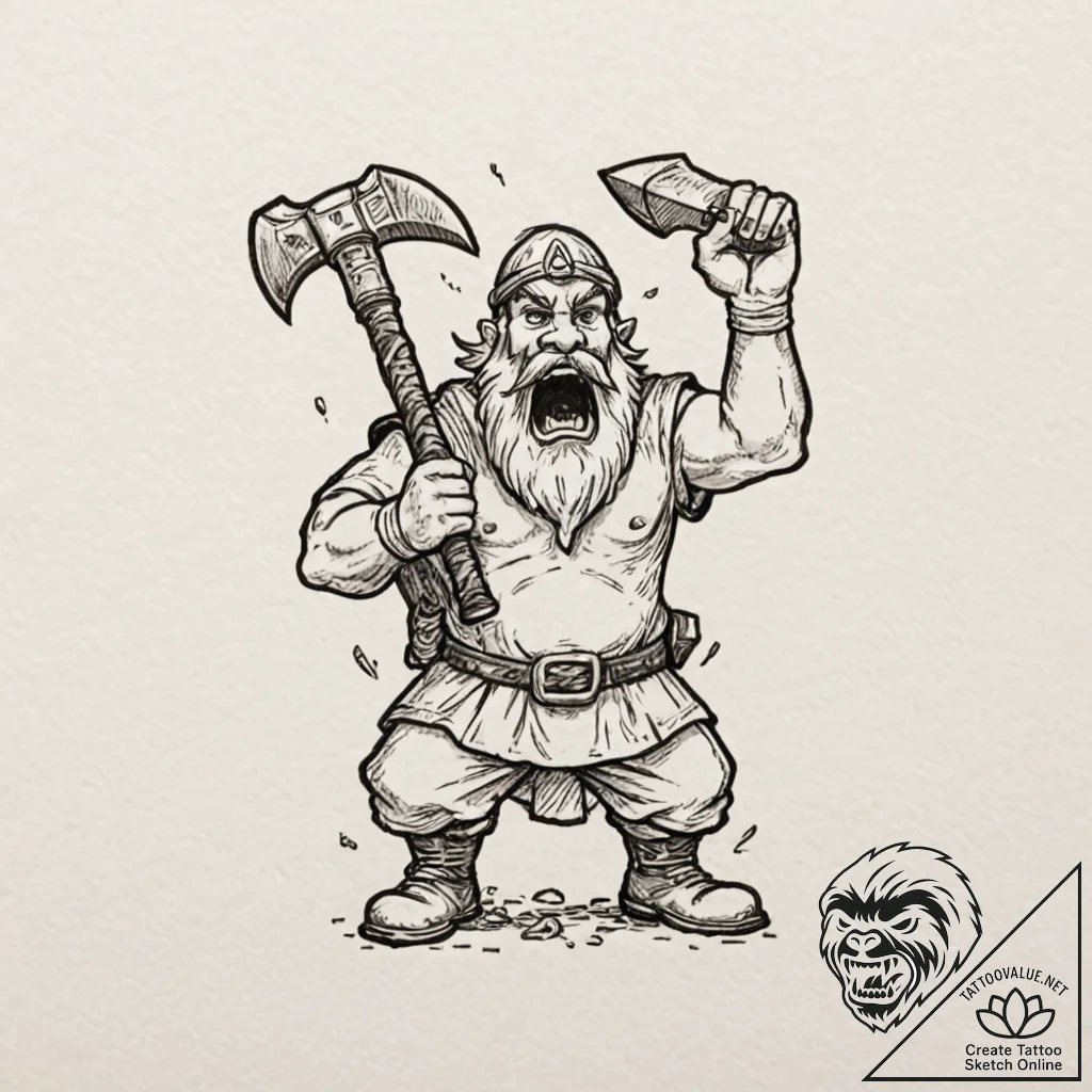 A graphic novel style panel of gimli, axe in... - tattoo sketch (№1751613665_0, 04.07.2025 07:21) — tattoovalue.net