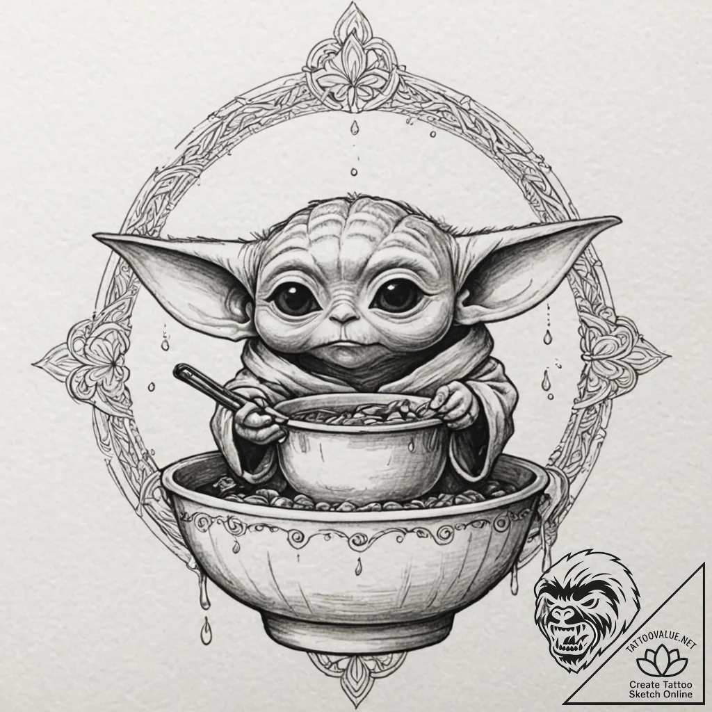 12. sketch style design of grogu (baby yoda)... - tattoo sketch (№1751613899_0, 04.07.2025 07:24) — tattoovalue.net