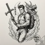 A graphic novel panel of ash williams from th… – tattoo sketch (№1751614652_0, 04.07.2025 07:37) — tattoovalue.net