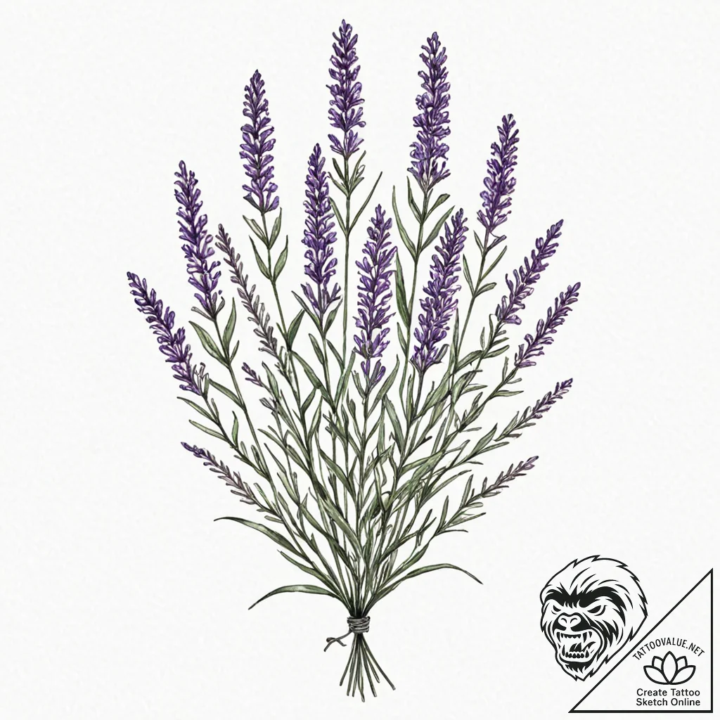 Lavender, artistic tattoo sketch, watercolor... - tattoo sketch (№1751614917_0, 04.07.2025 07:41) — tattoovalue.net