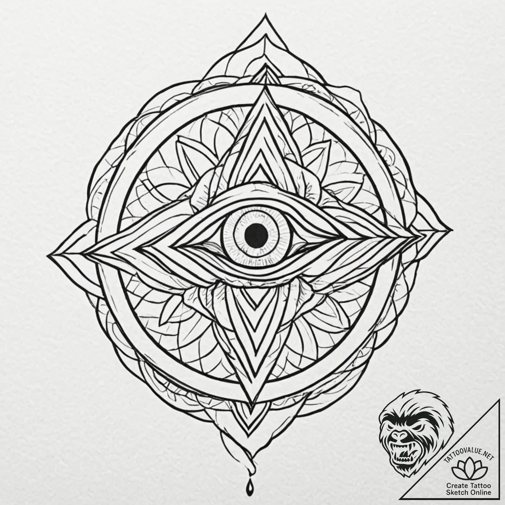 Cyborg eye, artistic tattoo sketch, bold outl... - tattoo sketch (№1751615001_0, 04.07.2025 07:43) — tattoovalue.net