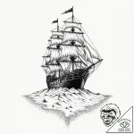 A ship sailing on a sea of sand, artistic tat… – tattoo sketch (№1751615443_0, 04.07.2025 07:50) — tattoovalue.net