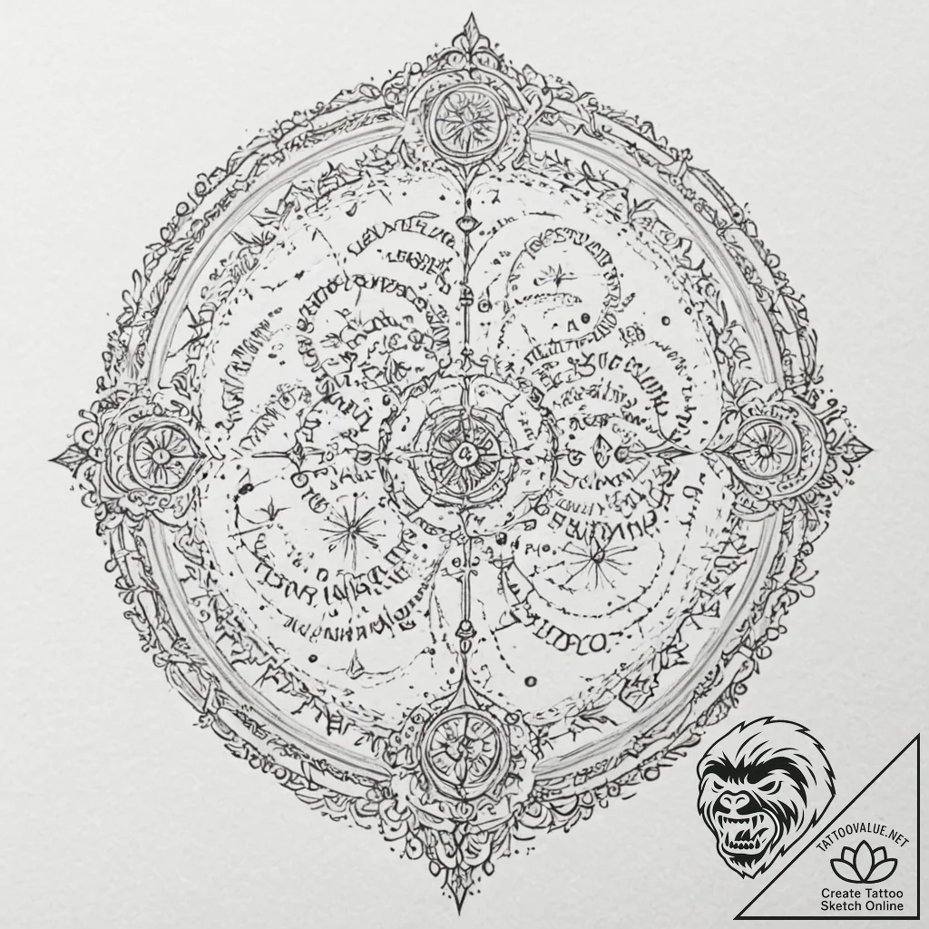 A dotwork tattoo design of the marauder's map... - tattoo sketch (№1751615705_0, 04.07.2025 07:55) — tattoovalue.net