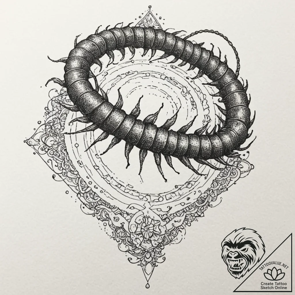 Centipede, tattoo drawing outline, profession... - tattoo sketch (№1751615794_0, 04.07.2025 07:56) — tattoovalue.net