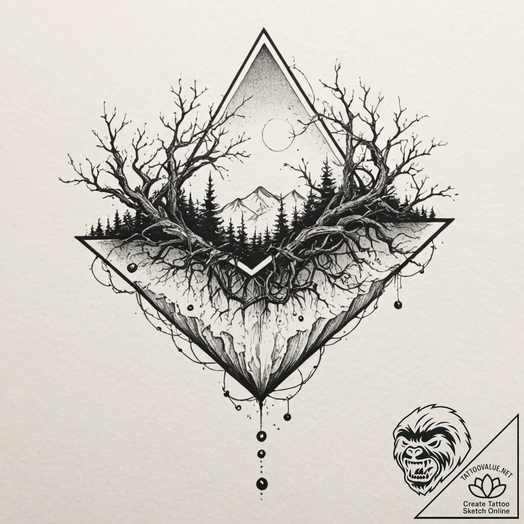A watercolor sketch of the upside down, with... - tattoo sketch (№1751615890_0, 04.07.2025 07:58) — tattoovalue.net