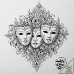 Theater masks, tattoo line art, unique design… – tattoo sketch (№1751616460_0, 04.07.2025 08:07) — tattoovalue.net