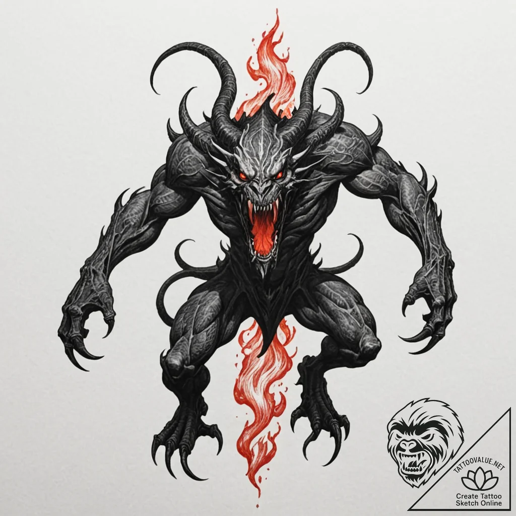 A sketch of the balrog of moria, a creature o... - tattoo sketch (№1751616538_0, 04.07.2025 08:08) — tattoovalue.net