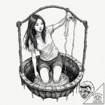 A watercolor sketch of the creepy girl from t… – tattoo sketch (№1751616621_0, 04.07.2025 08:10) — tattoovalue.net