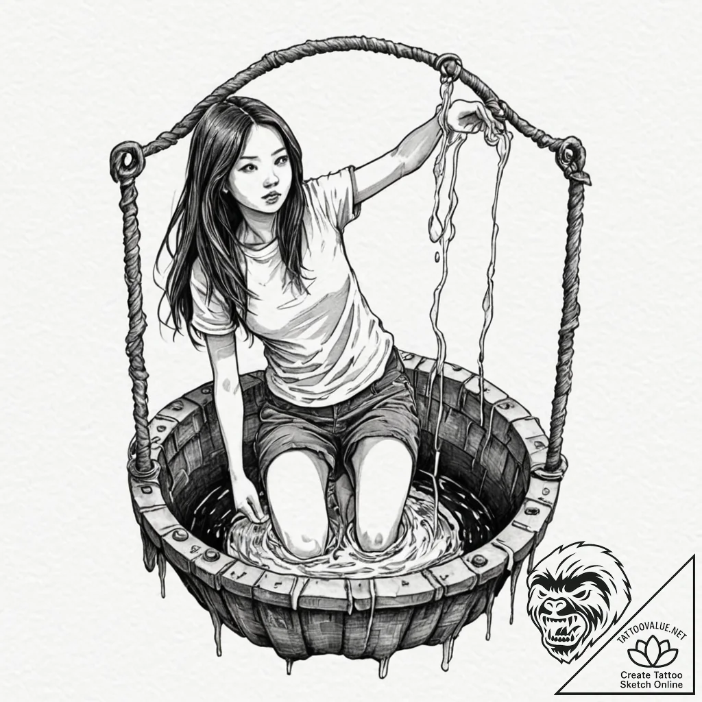 A watercolor sketch of the creepy girl from t... - tattoo sketch (№1751616621_0, 04.07.2025 08:10) — tattoovalue.net