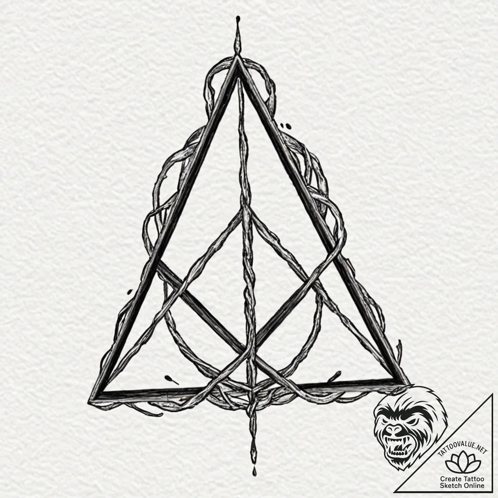 A beautiful linework tattoo of the deathly ha... - tattoo sketch (№1751616710_0, 04.07.2025 08:11) — tattoovalue.net