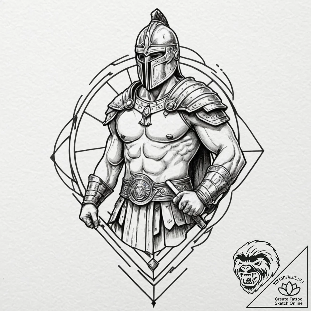 Gladiator, tattoo sketch design, clean lines,... - tattoo sketch (№1751616797_0, 04.07.2025 08:13) — tattoovalue.net