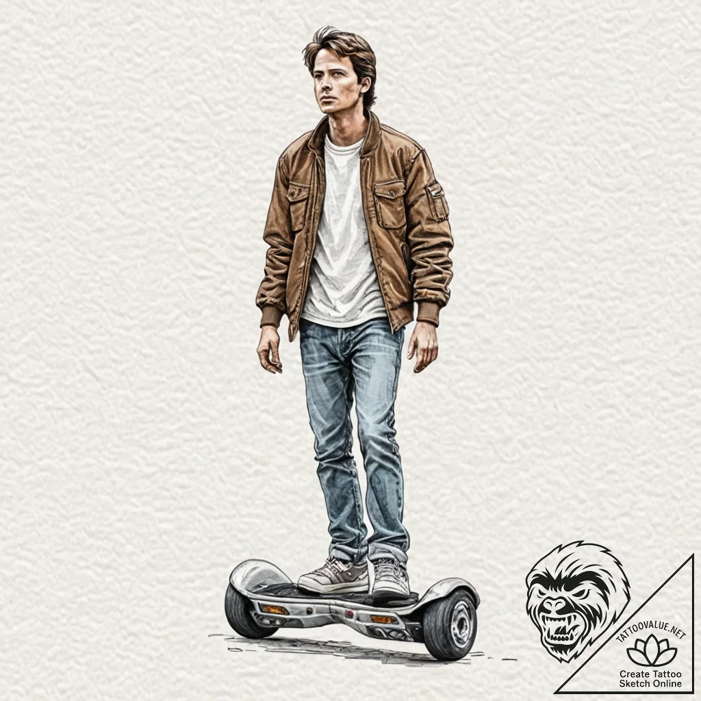 A watercolor sketch of marty mcfly on the hov... - tattoo sketch (№1751616883_0, 04.07.2025 08:14) — tattoovalue.net