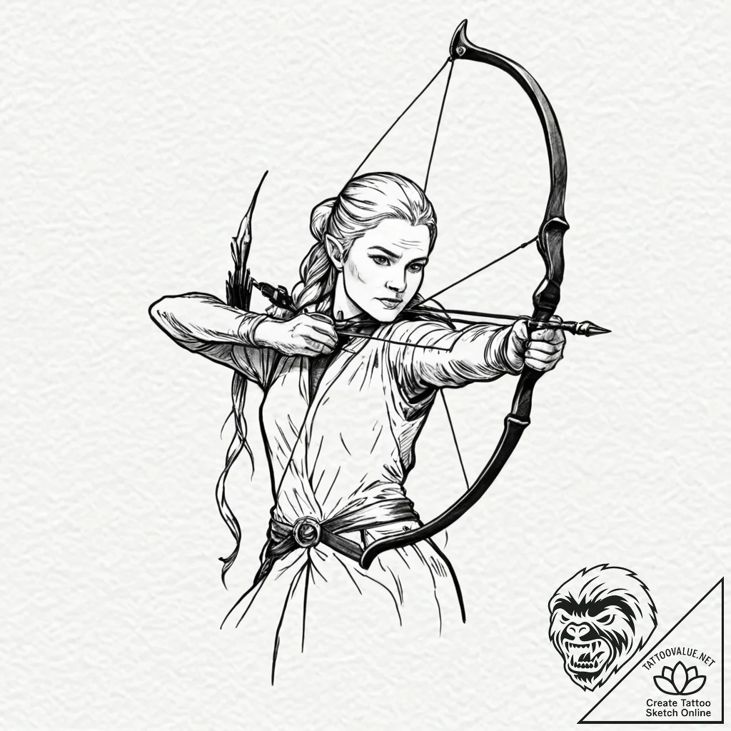 A sketch of legolas with his bow, graceful an... - tattoo sketch (№1751617142_0, 04.07.2025 08:19) — tattoovalue.net