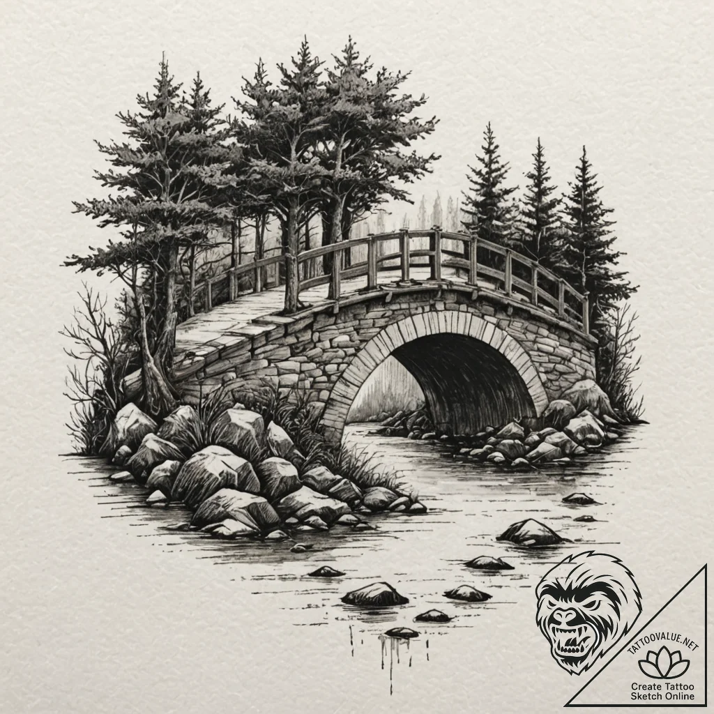 Troll under a bridge, tattoo sketch design, s... - tattoo sketch (№1751617315_0, 04.07.2025 08:21) — tattoovalue.net