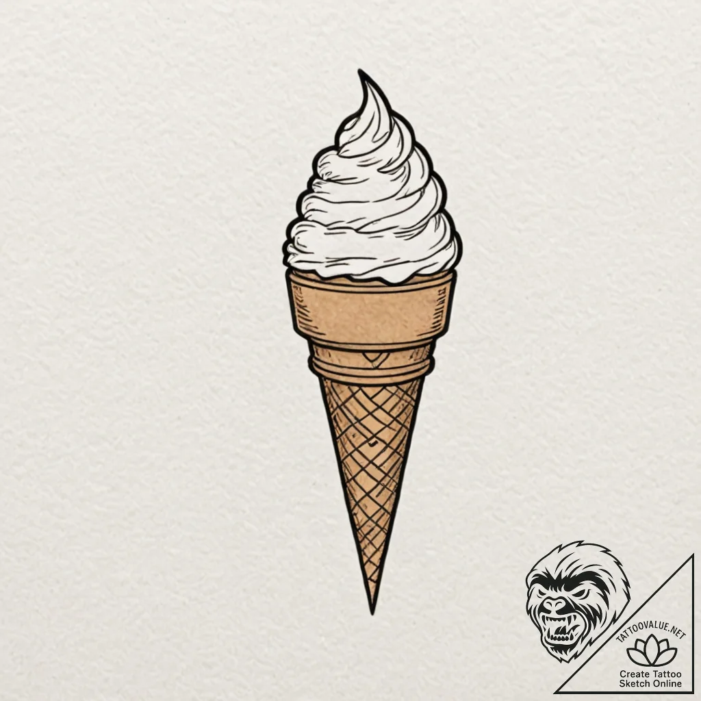 Ice cream, tattoo drawing outline, bold outli... - tattoo sketch (№1751618092_0, 04.07.2025 08:34) — tattoovalue.net