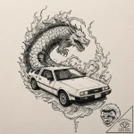 126. a neo-traditional tattoo of the delorean… – tattoo sketch (№1751618349_0, 04.07.2025 08:39) — tattoovalue.net