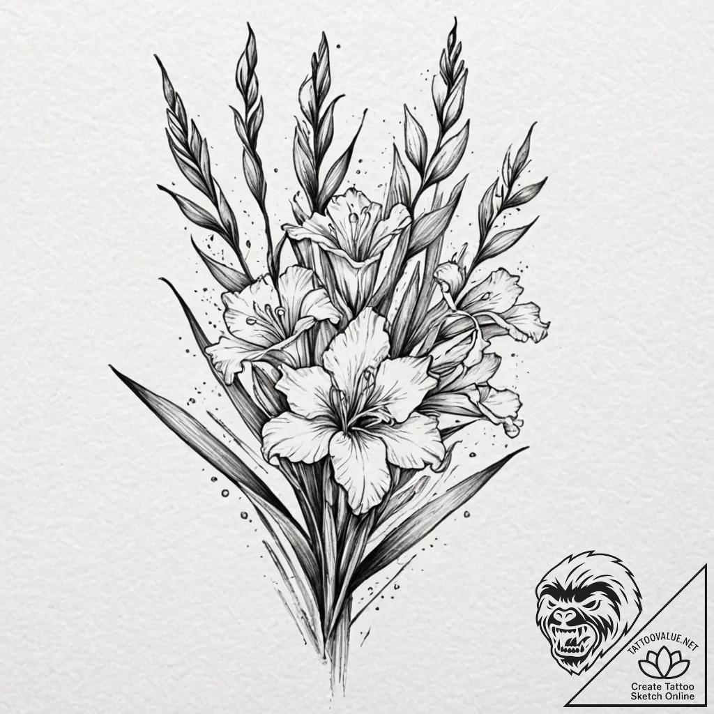 Gladiolus, ink illustration for tattoo, uniqu... - tattoo sketch (№1751620103_0, 04.07.2025 09:08) — tattoovalue.net