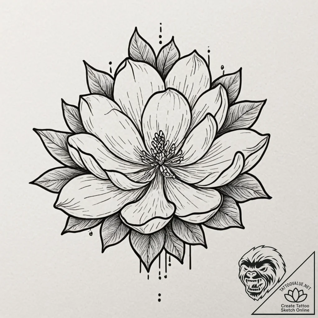 Magnolia, tattoo drawing outline, new school... - tattoo sketch (№1751620272_0, 04.07.2025 09:11) — tattoovalue.net
