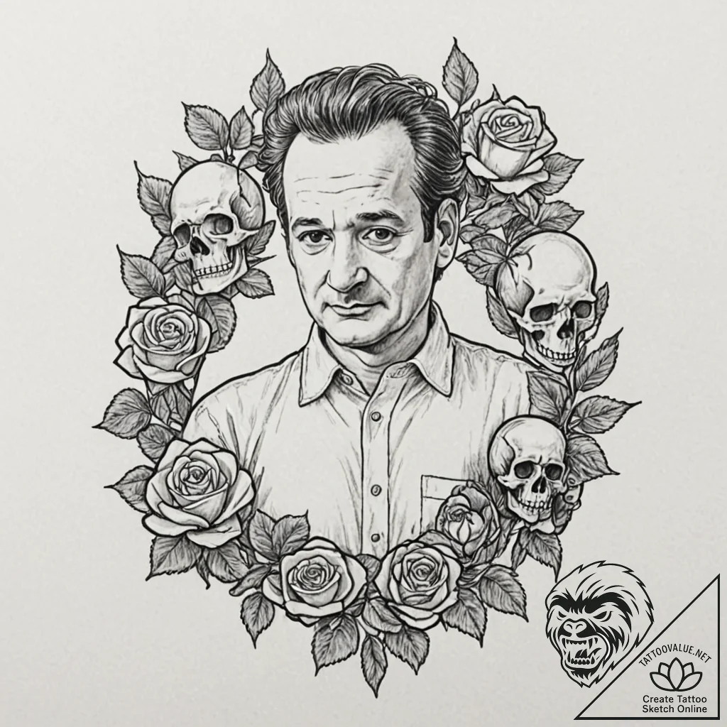 A graphic novel panel of bill murray as dr. p... - tattoo sketch (№1751620529_0, 04.07.2025 09:15) — tattoovalue.net