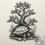 A bonsai tree growing on a turtle’s back, tat… – tattoo sketch (№1751620956_0, 04.07.2025 09:22) — tattoovalue.net