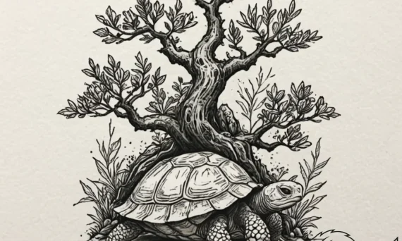 A bonsai tree growing on a turtle's back, tat... - tattoo sketch (№1751620956_0, 04.07.2025 09:22) — tattoovalue.net