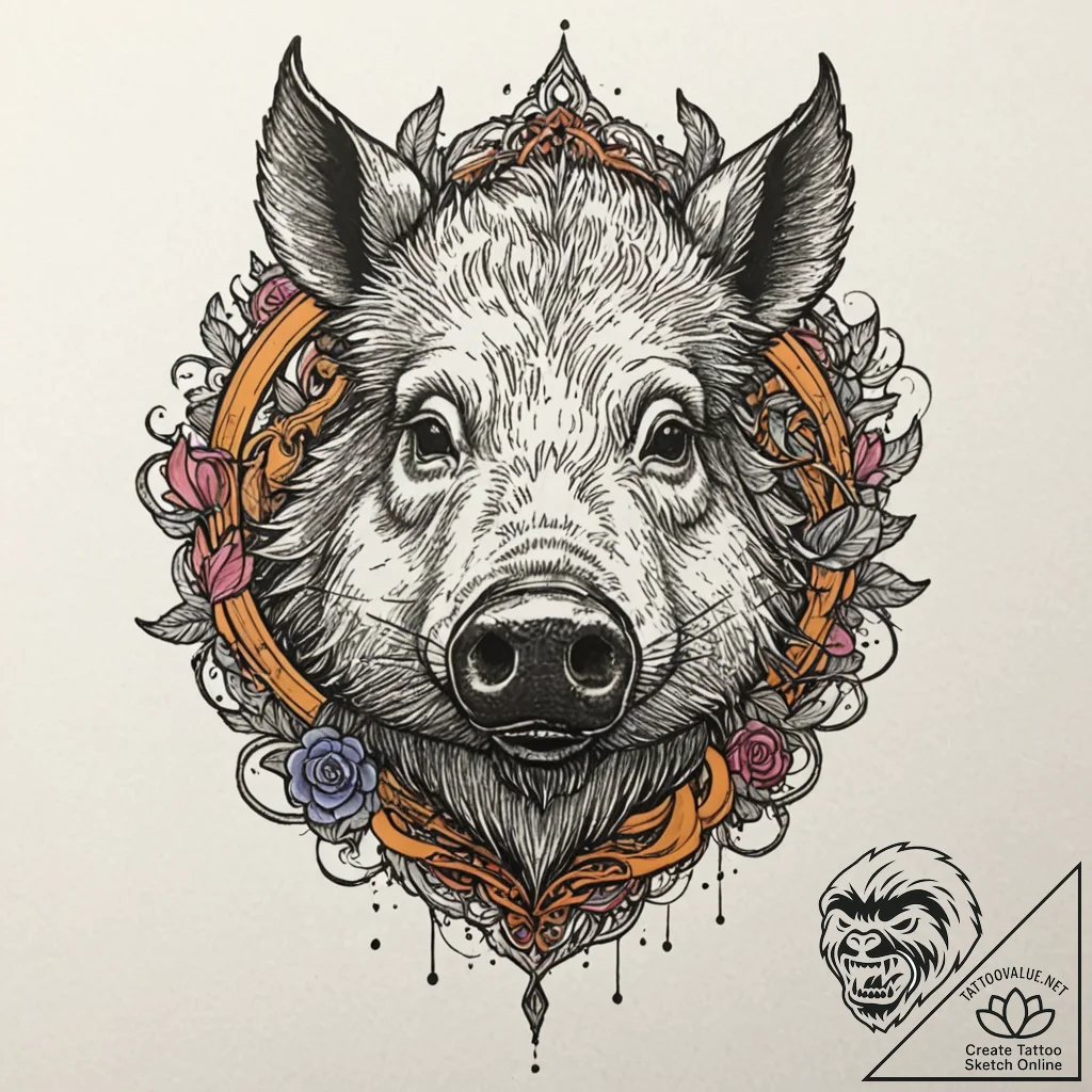 Boar, tattoo flash sheet design, unique desig... - tattoo sketch (№1751621041_0, 04.07.2025 09:24) — tattoovalue.net
