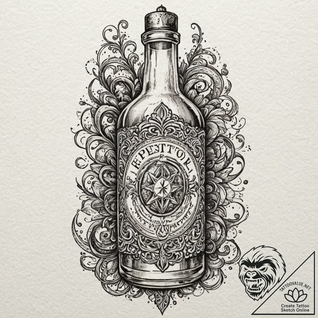 A health potion bottle (from video games), ar... - tattoo sketch (№1751621216_0, 04.07.2025 09:26) — tattoovalue.net