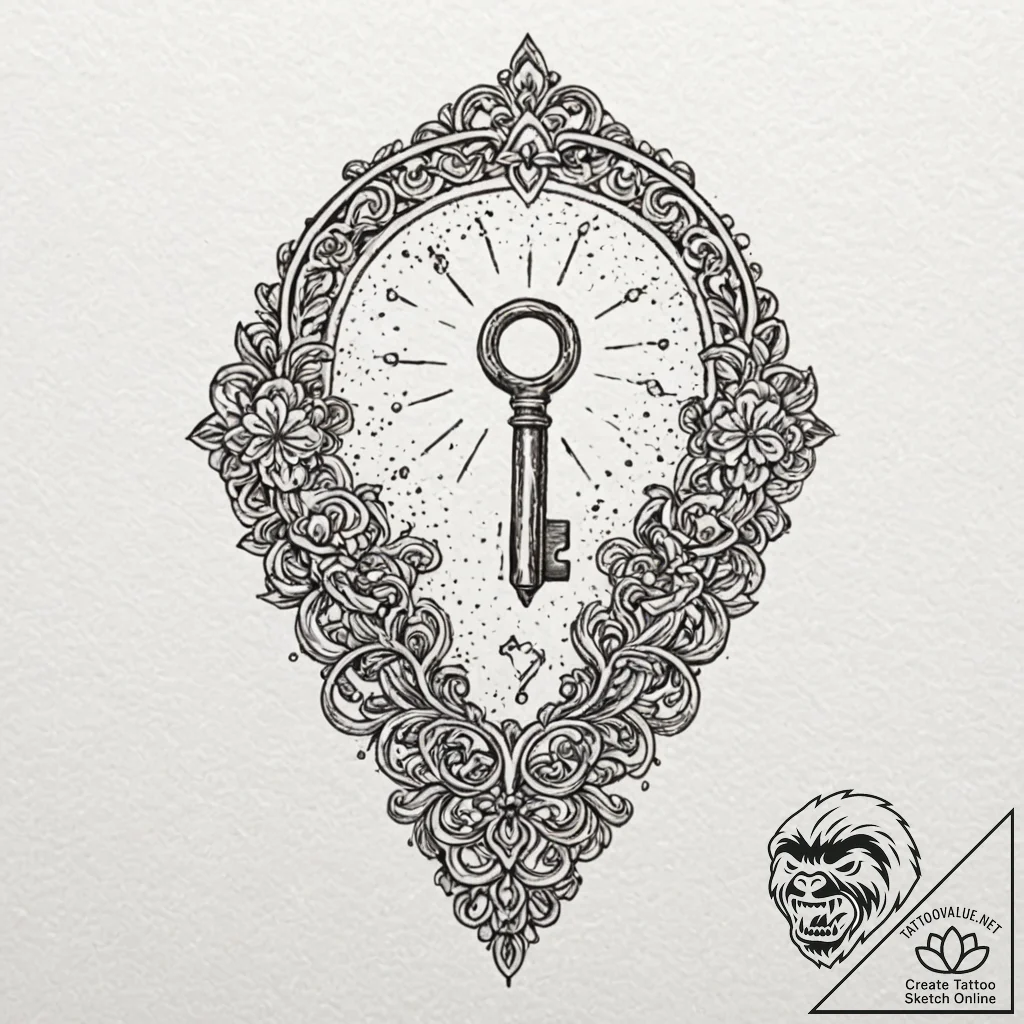 A key unlocking a galaxy in a keyhole, tattoo... - tattoo sketch (№1751621877_0, 04.07.2025 09:37) — tattoovalue.net