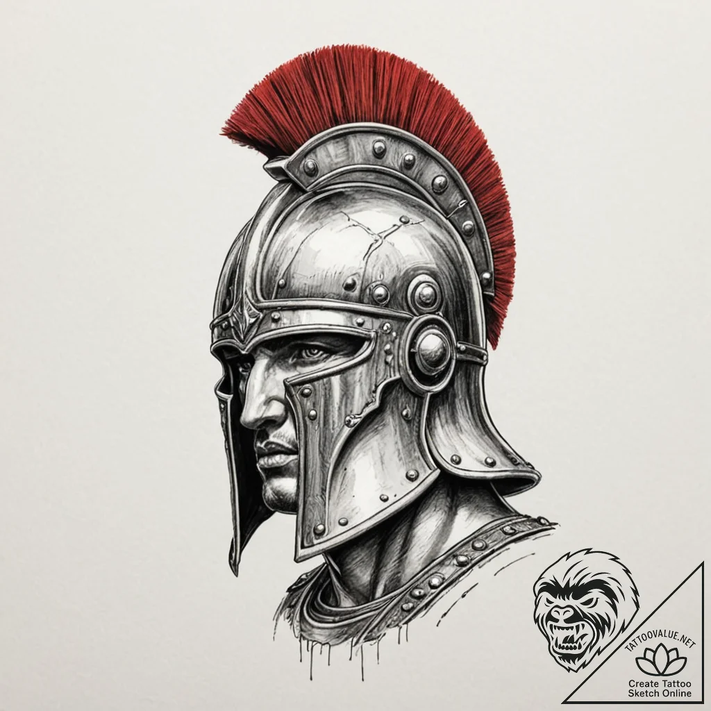 A roman centurion helmet with battle damage,... - tattoo sketch (№1751623197_0, 04.07.2025 09:59) — tattoovalue.net