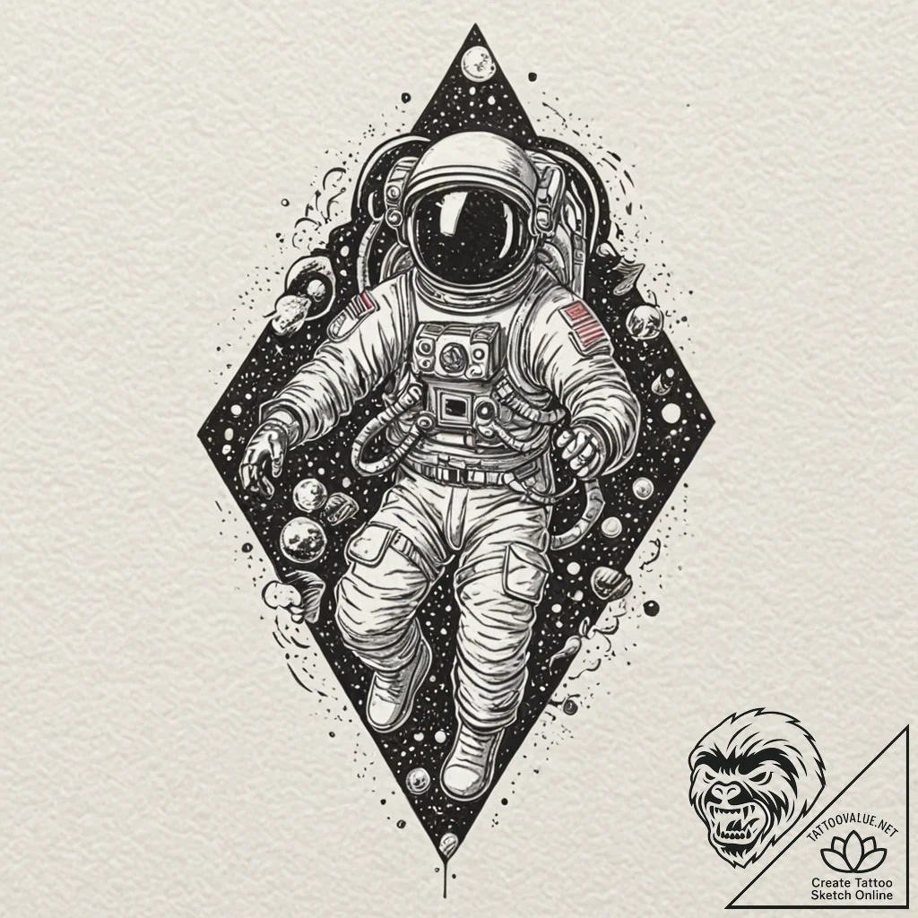 Astronaut floating in the ocean, ink illustra... - tattoo sketch (№1751623800_0, 04.07.2025 10:10) — tattoovalue.net