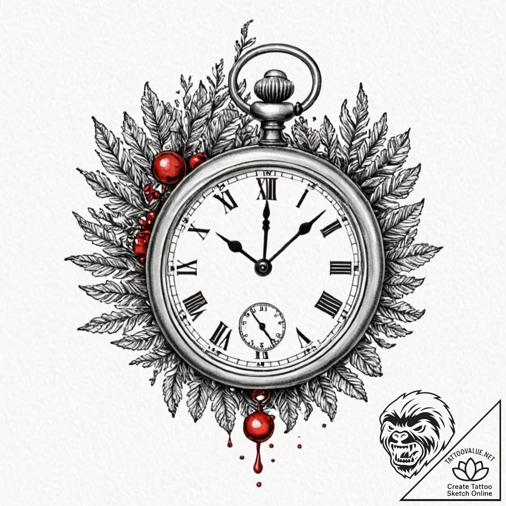 A melting pocket watch draped over a branch,... - tattoo sketch (№1751624484_0, 04.07.2025 10:21) — tattoovalue.net