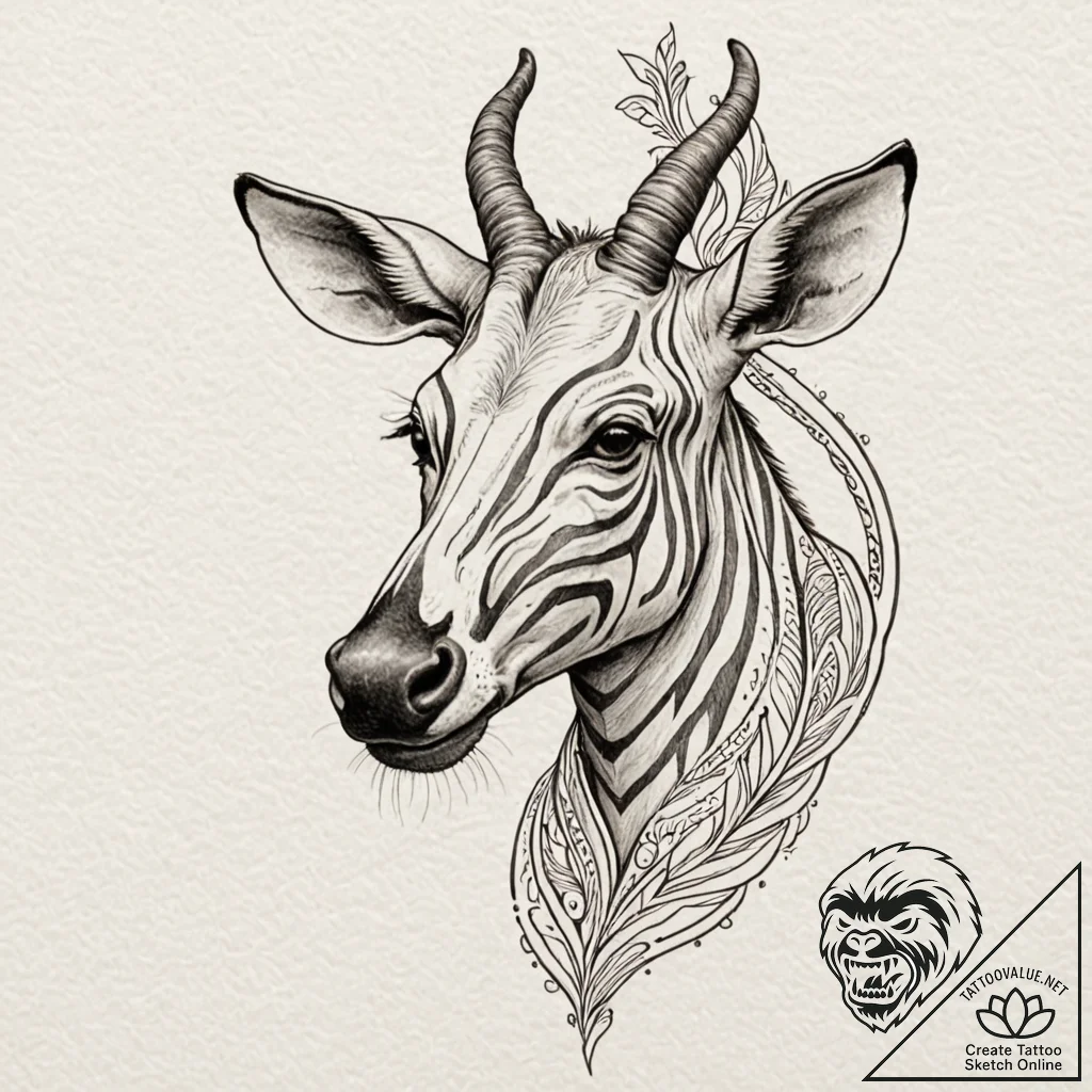 An okapi, tattoo line art, unique design, ori... - tattoo sketch (№1751624656_0, 04.07.2025 10:24) — tattoovalue.net