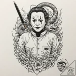 A graphic novel style portrait of michael mye… – tattoo sketch (№1751624829_0, 04.07.2025 10:27) — tattoovalue.net