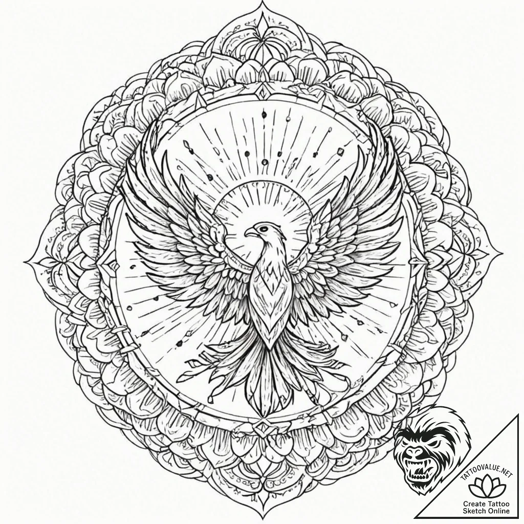 Phoenix rising from ashes (already there, but... - tattoo sketch (№1751624915_0, 04.07.2025 10:28) — tattoovalue.net
